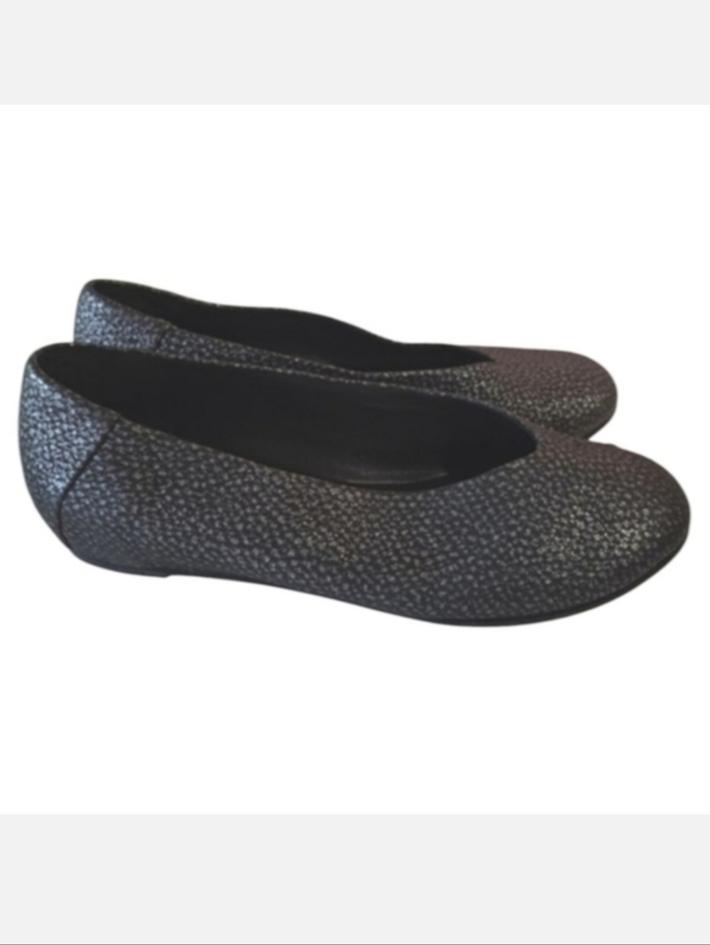 Eileen Fisher Black Gunmetal Ballet Flats Comfortable Slip-On Shoes Minimalist1